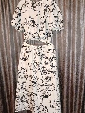 Black & White Floral Print 2 Piece Skirt Set